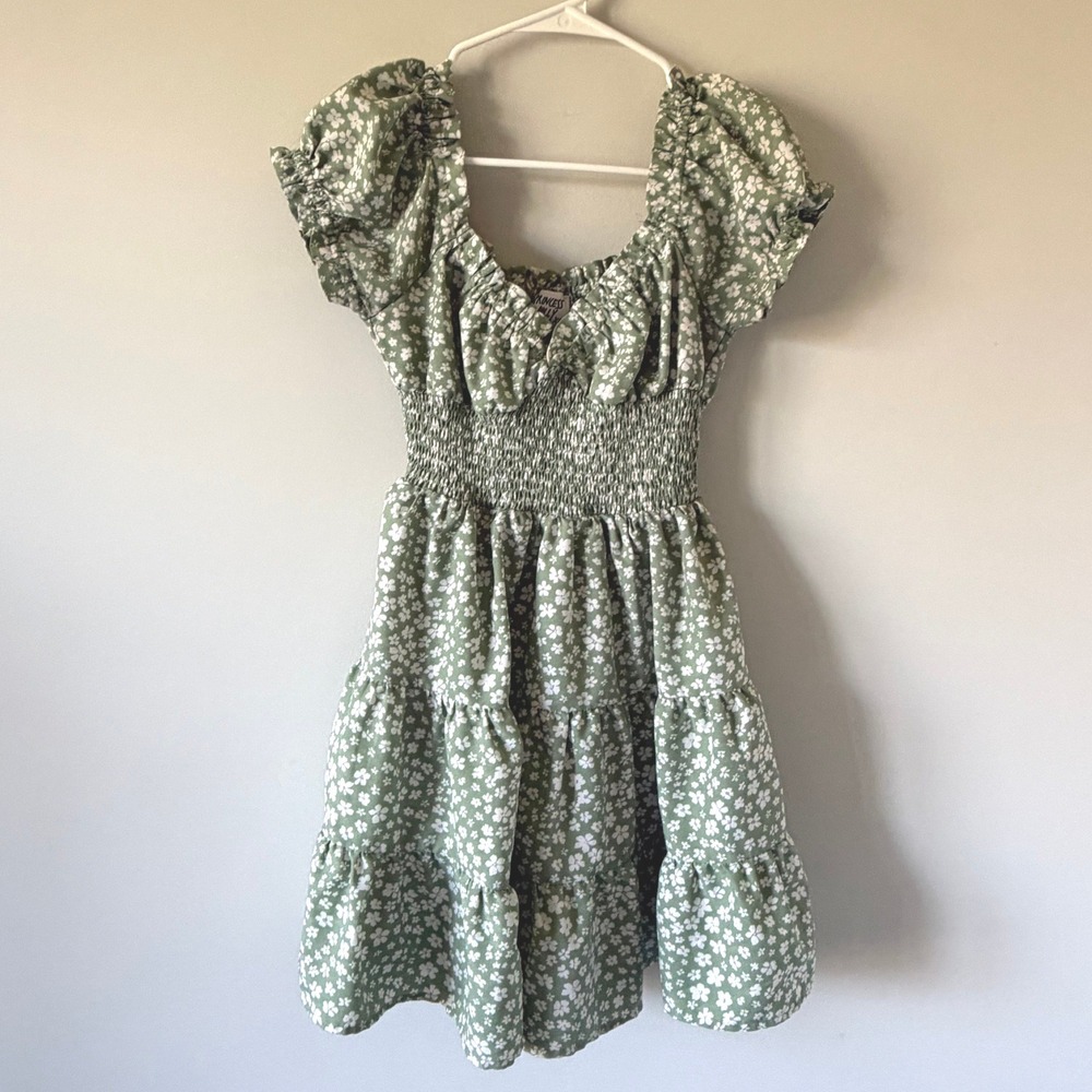 Princess Polly Green Floral Smocked Dress Puff Sleeve Milkmaid Cottagecore 4 - Picture 4 of 13